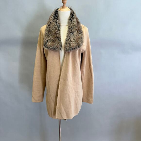 Anne Klein camel tan knit sweater jacket with faux fur collar Size medium - Picture 15 of 15